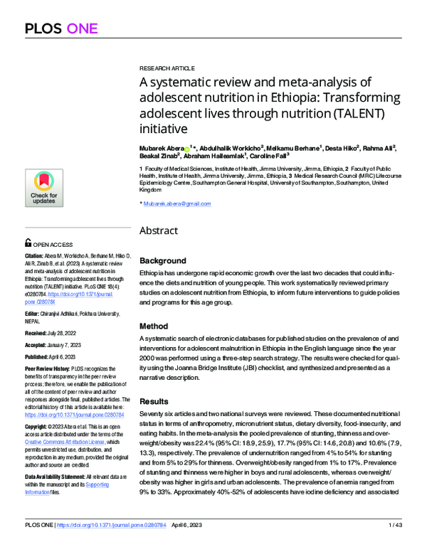 (PDF) A systematic review and meta-analysis of adolescent nutrition in ...