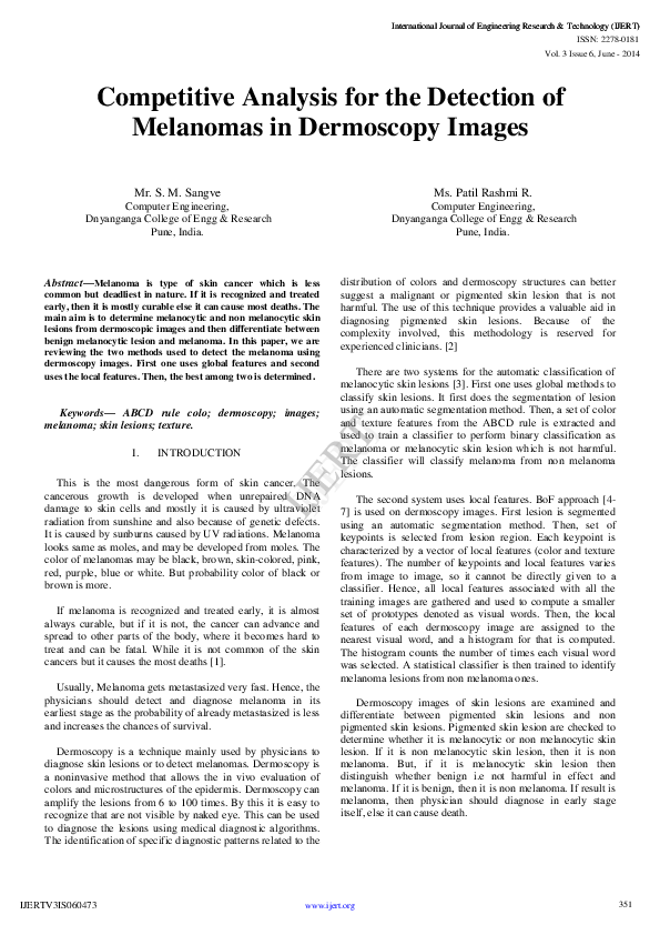 (PDF) Competitive Analysis for the Detection of Melanomas in Dermoscopy ...