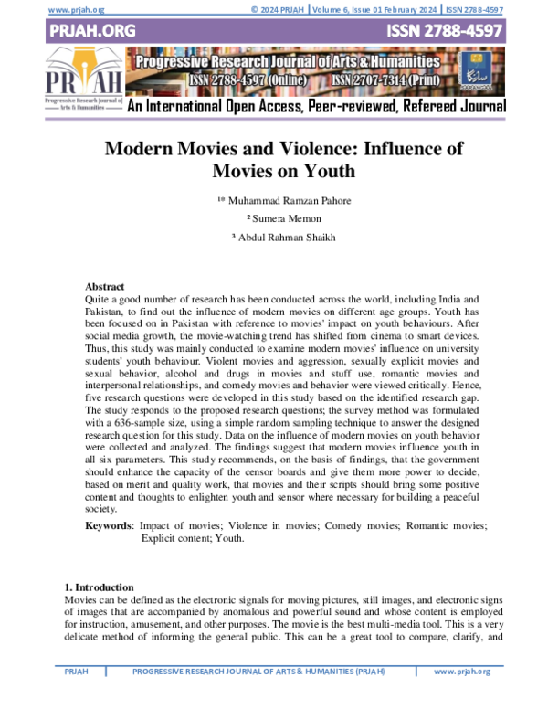(PDF) Modern Movies and Violence: Influence of Movies on Youth