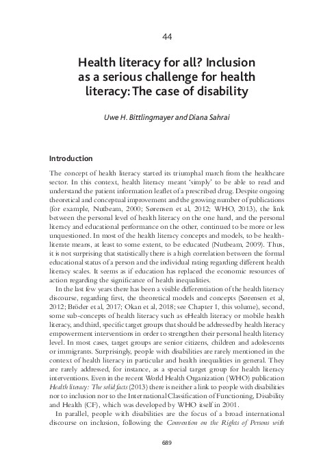 (PDF) Health literacy for all? Inclusion as a serious challenge for ...