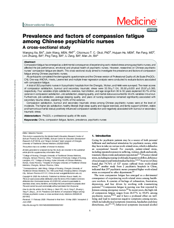(PDF) Prevalence and factors of compassion fatigue among Chinese ...