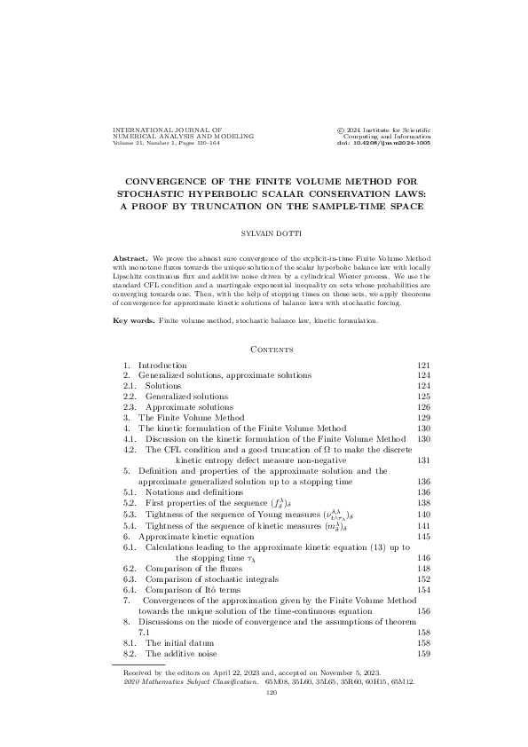 (PDF) Convergence of the Finite Volume Method for Stochastic Hyperbolic ...