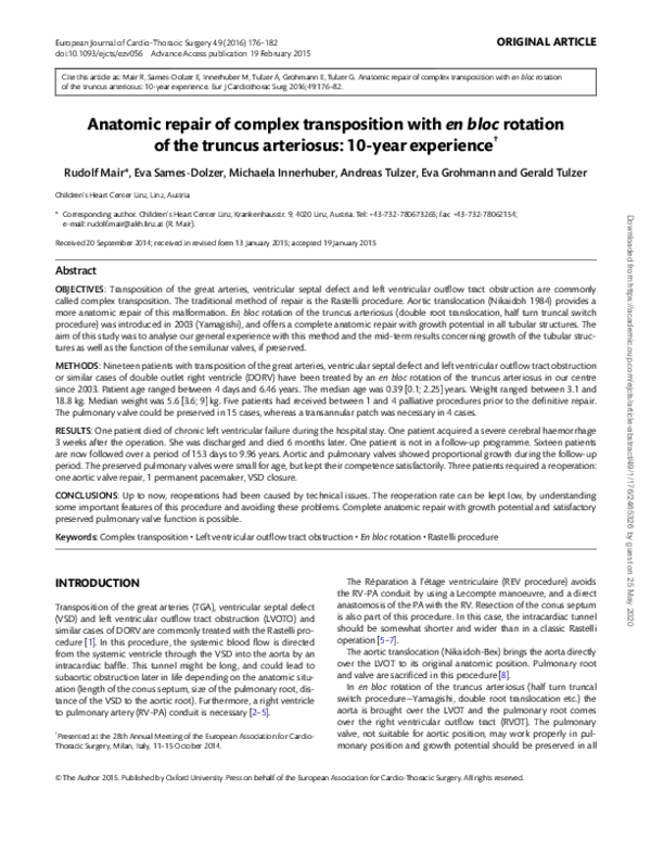 (PDF) Anatomic repair of complex transposition with en bloc rotation of ...