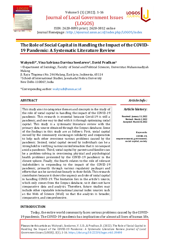 (PDF) The Role of Social Capital in Handling the Impact of the COVID-19 ...