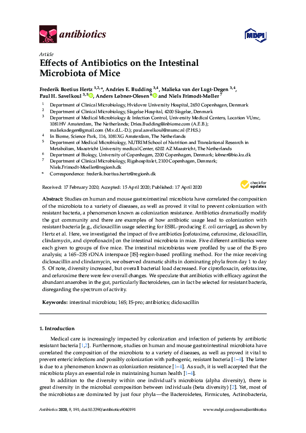 (PDF) Effects of Antibiotics on the Intestinal Microbiota of Mice