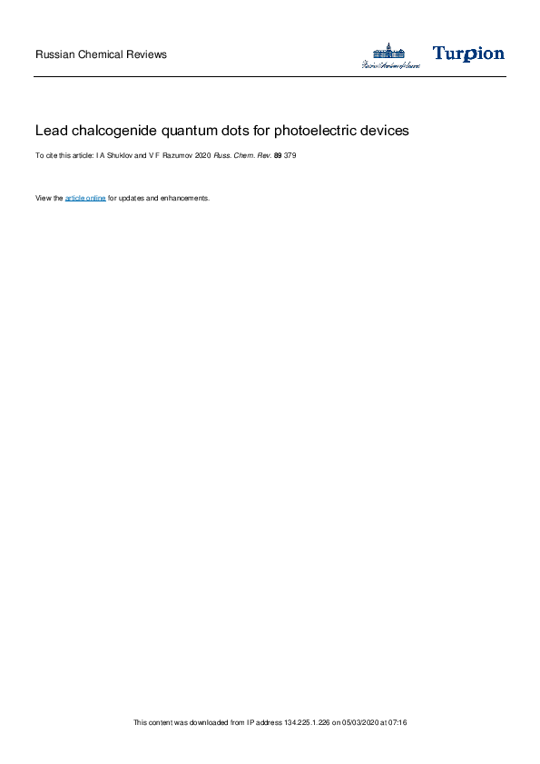 (PDF) Lead chalcogenide quantum dots for photoelectric devices