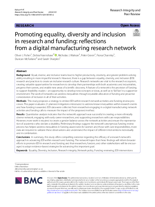 (PDF) Promoting equality, diversity and inclusion in research and ...