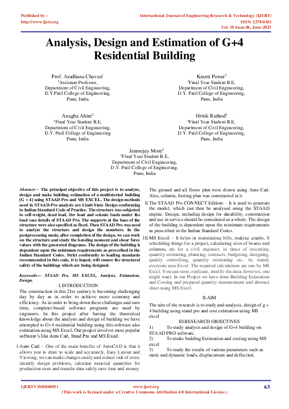 (PDF) Analysis, Design and Estimation of G+4 Residential Building