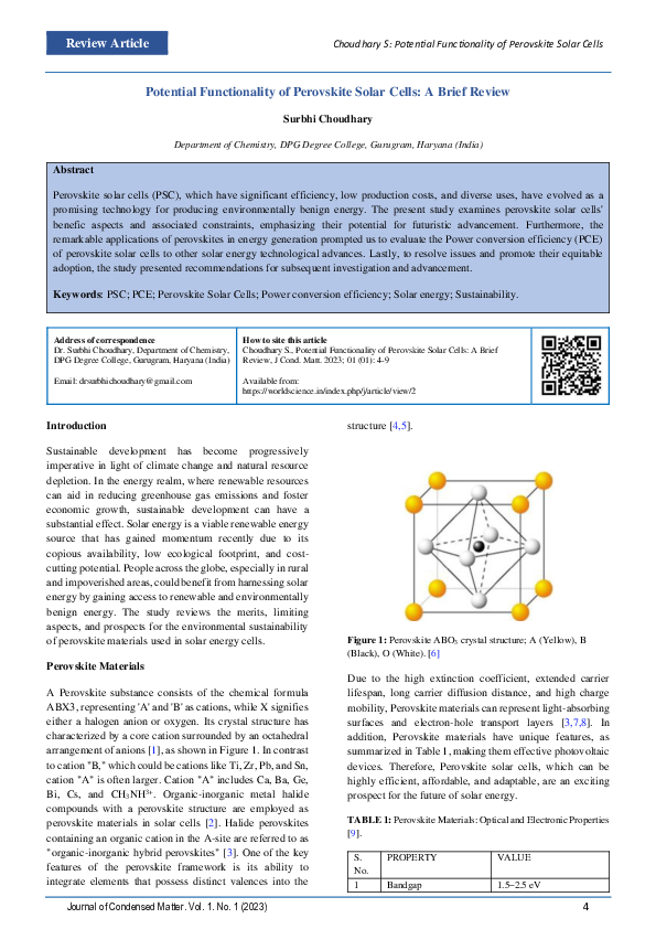 (PDF) Potential Functionality of Perovskite Solar Cells: A Brief Review