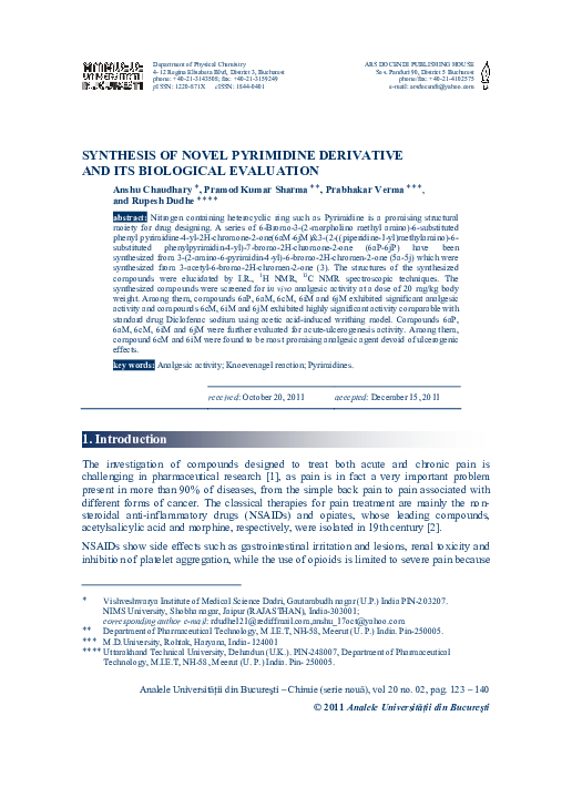 (PDF) Synthesis of Novel Pyrimidine Derivative and Its Biological ...