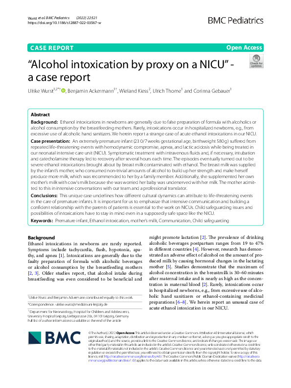(PDF) “Alcohol intoxication by proxy on a NICU” - a case report ...