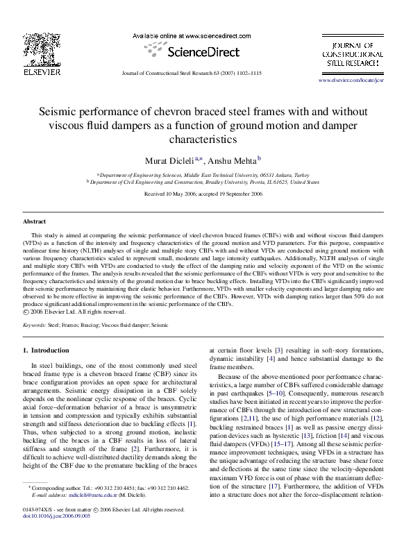 (PDF) Seismic performance of chevron braced steel frames with and ...