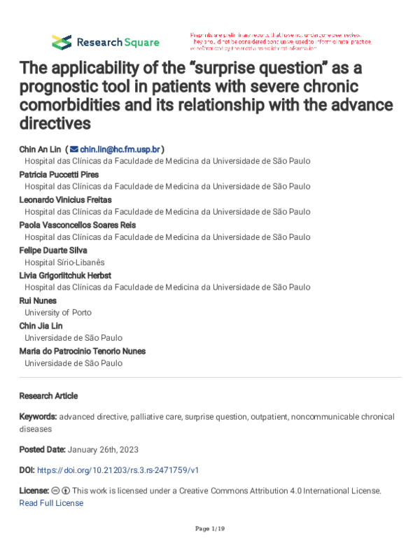 (PDF) The applicability of the “surprise question” as a prognostic tool ...