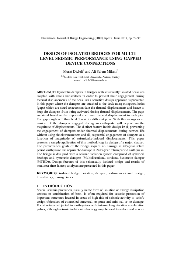 (PDF) Design of Isolated Bridges for Multi-Level Seismic Performance ...