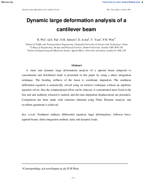 (PDF) Dynamic large deformation analysis of a cantilever beam