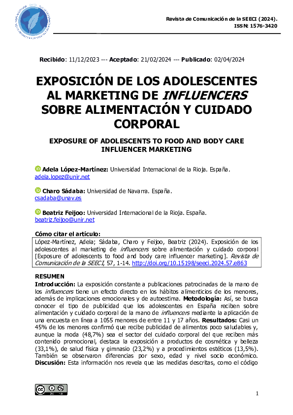(PDF) Exposure of Adolescents to Food and Body Care Influencer Marketing