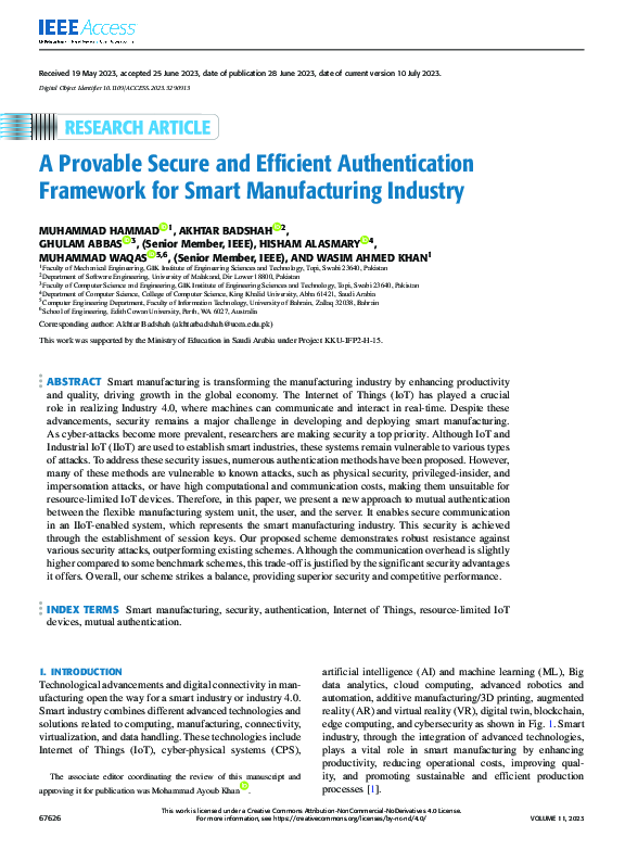 (PDF) A Provable Secure and Efficient Authentication Framework for ...