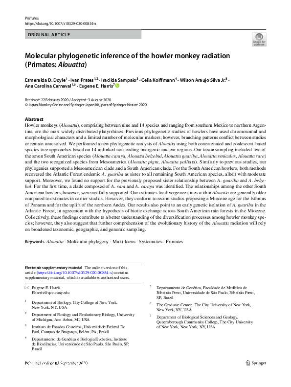 (PDF) Molecular phylogenetic inference of the howler monkey radiation ...
