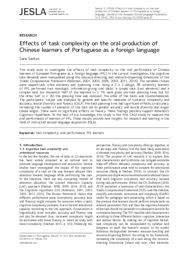 (PDF) Effects of task complexity on the oral production of Chinese ...
