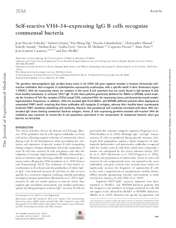 (PDF) Self-reactive VH4-34-expressing IgG B cells recognize commensal ...