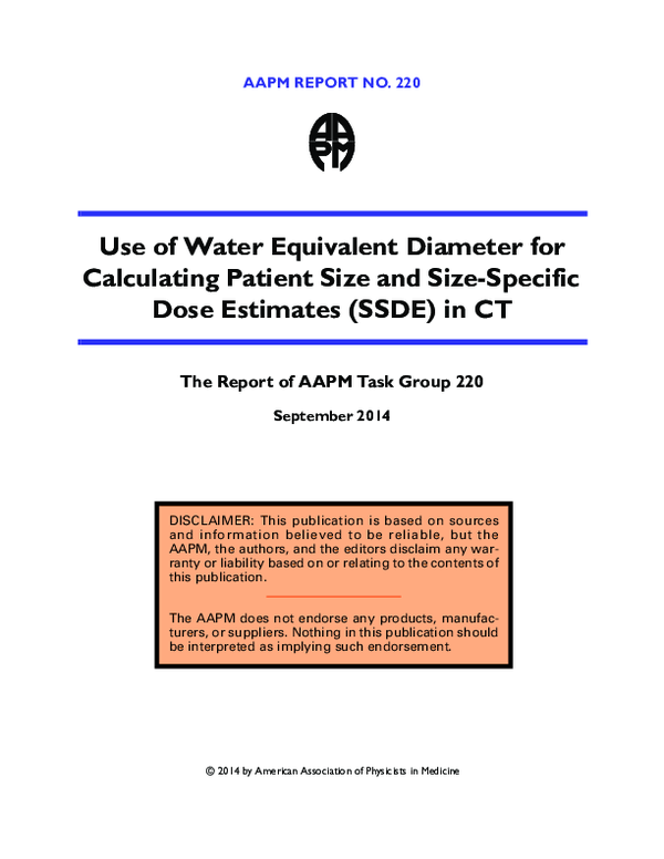 (PDF) Use of Water Equivalent Diameter for Calculating Patient Size and ...