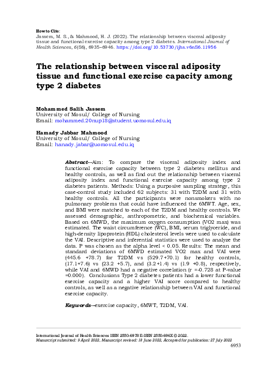(PDF) Relationship Between Visceral Adiposity Tissue and Functional ...