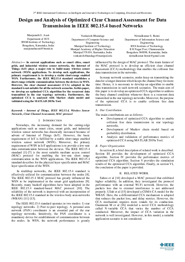 (PDF) Design and Analysis of Optimized Clear Channel Assessment for ...