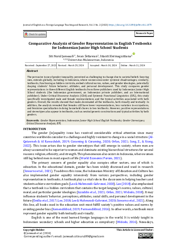 (PDF) Comparative Analysis of Gender Representation in English ...