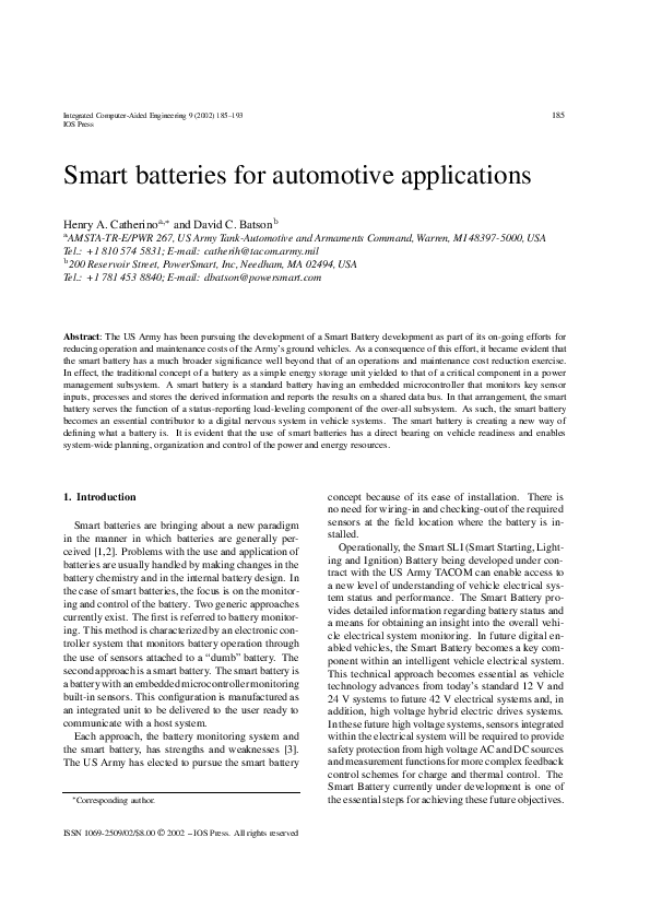(PDF) Smart batteries for automotive applications