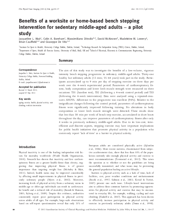 (PDF) Benefits of a worksite or home-based bench stepping intervention ...