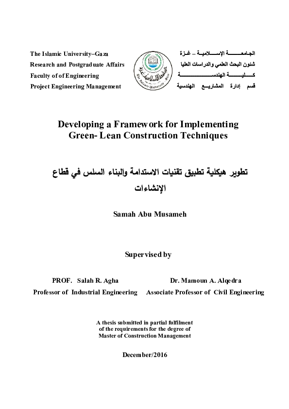 (PDF) Developing a Framework for Implementing Green- Lean Construction ...