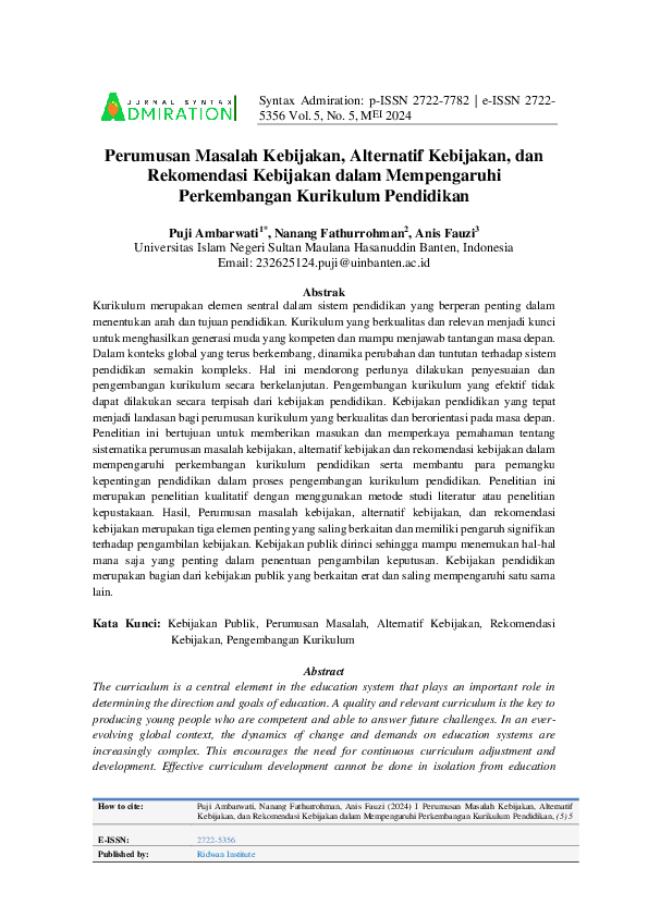 Pdf Perumusan Masalah Kebijakan Alternatif Kebijakan Dan