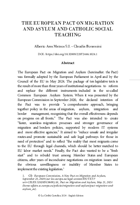 (PDF) [2024] The European Pact on Migration and Asylum and Catholic ...
