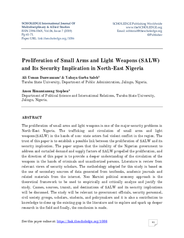 (PDF) Proliferation of Small Arms and Light Weapons (SALW) and Its ...