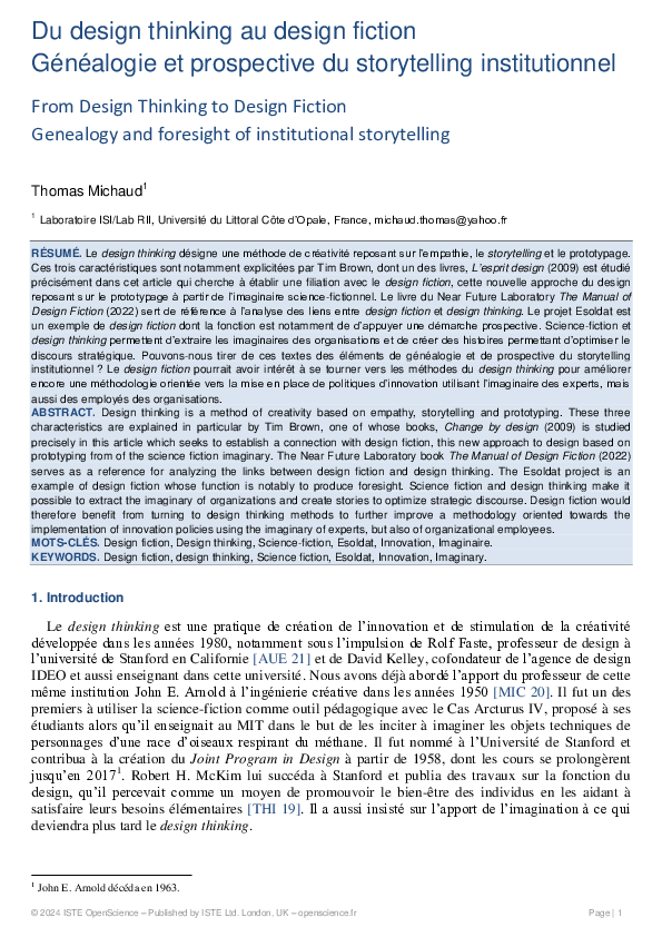 (PDF) Du design thinking au design fiction