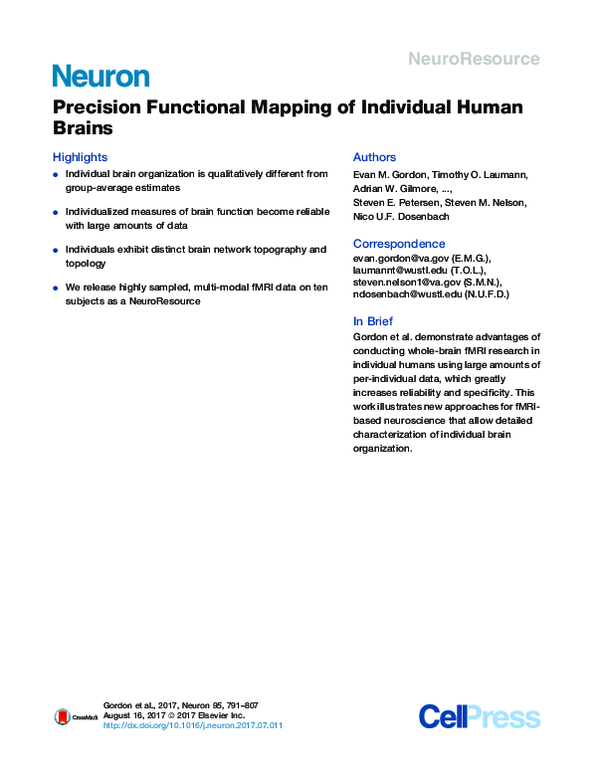 (PDF) Precision Functional Mapping of Individual Human Brains