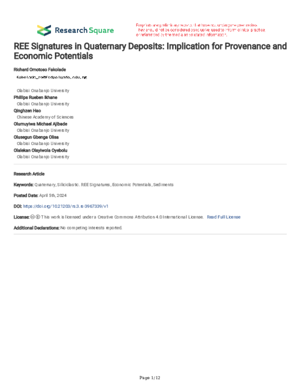 (PDF) REE Signatures in Quaternary Deposits: Implication for Provenance ...