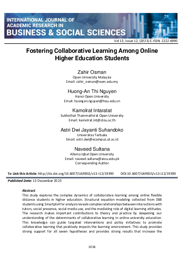 (PDF) Fostering Collaborative Learning Among Online Higher Education ...