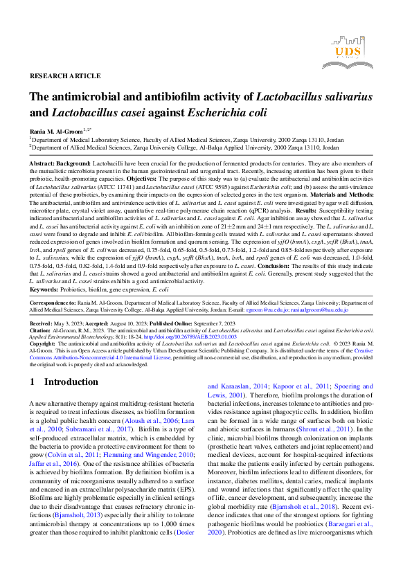 (PDF) The antimicrobial and antibiofilm activity of Lactobacillus ...