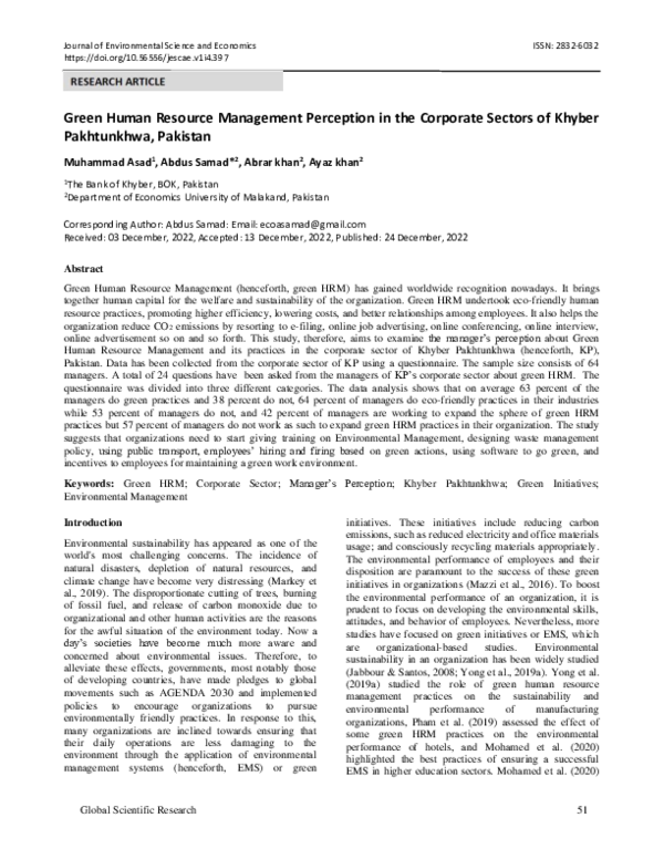 (PDF) Green Human Resource Management Perception in the Corporate ...