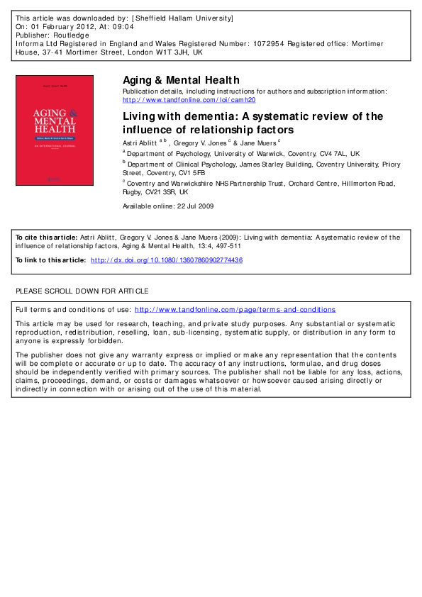 (PDF) livign with dementia a systematic review of the influence of ...