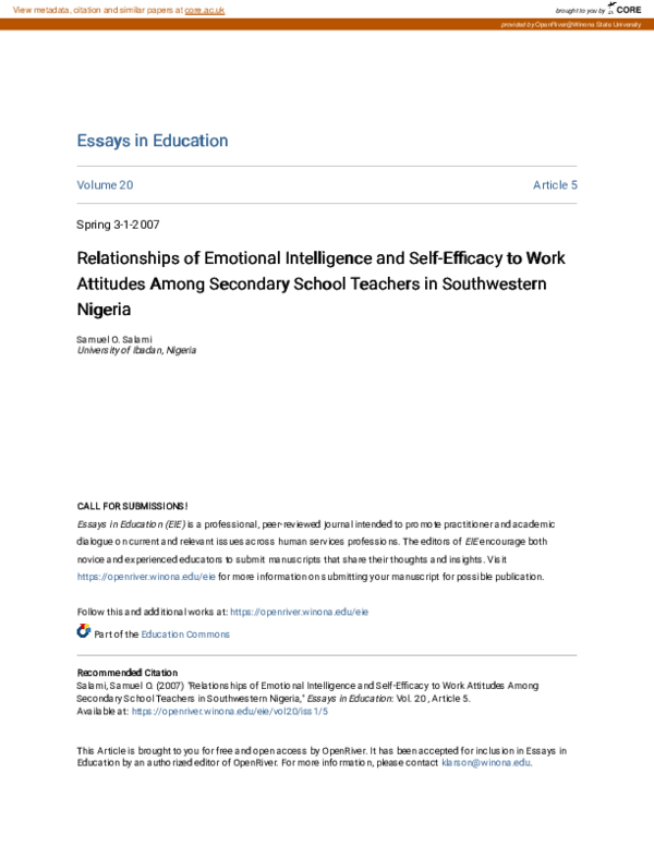 (PDF) Relationships of Emotional Intelligence and Self-Efficacy to Work ...