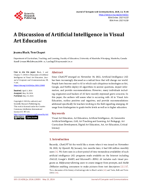 (PDF) A Discussion of Artificial Intelligence in Visual Art Education