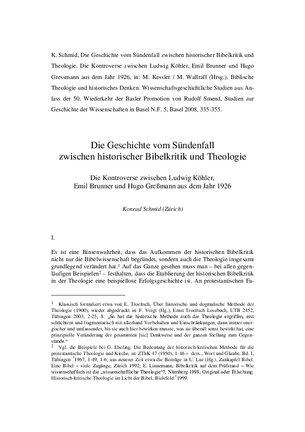 (PDF) Die Geschichte vom Sündenfall zwischen historischer Bibelkritik