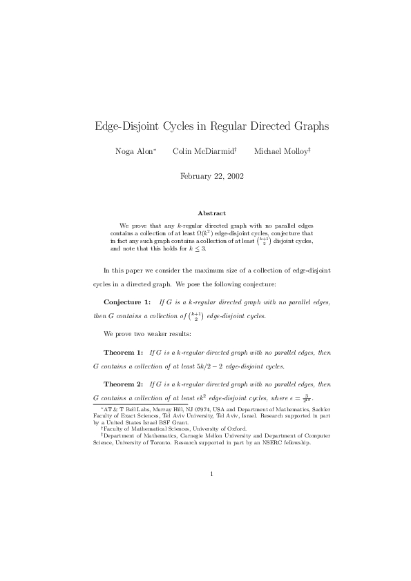 (PDF) Edge-disjoint cycles in regular directed graphs