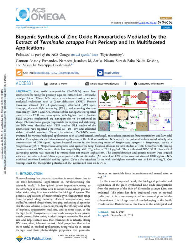 (PDF) Biogenic Synthesis of Zinc Oxide Nanoparticles Mediated by the ...