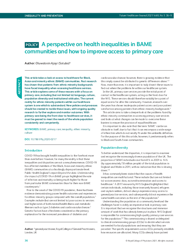 (PDF) A perspective on health inequalities in BAME communities and how ...