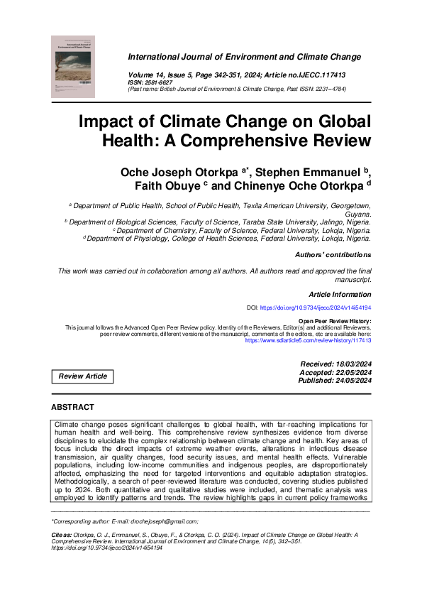 (PDF) Impact of Climate Change on Global Health: A Comprehensive Review