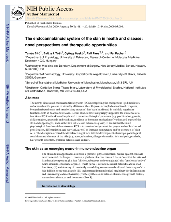 (PDF) The endocannabinoid system of the skin in health and disease ...