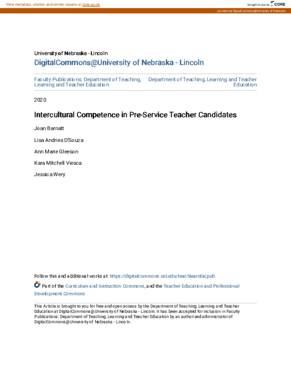 (PDF) Intercultural Competence in Pre-Service Teacher Candidates